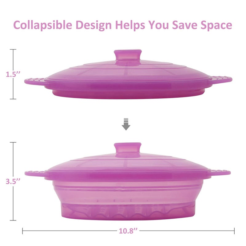 EuChoiz Microwave Steamer Cooker Collapsible Bowl-Silicone Steamer Cookware with Handle Lid for Vegetables Fish Prep Meal Food with Removable Rack BPA Free, Easy to Store, Freezer & Dishwasher Safe, Purple - Image 2